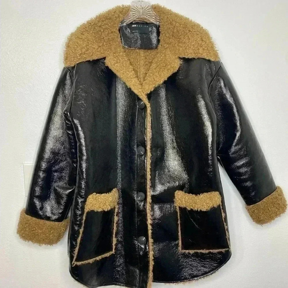 ASOS black faux leather bonded shearling shacket - Picture 2 of 5